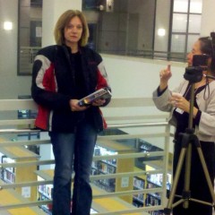 author Birgit Soyka being filmed by Coach Teresa LeYung-Ryan photo by ePublisher Leigh Anne Lindsey